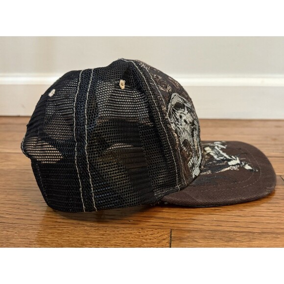 Vintage Affliction Double Skull Chain Cross Trucker Snapback Hat Brown One Size - Picture 9 of 11